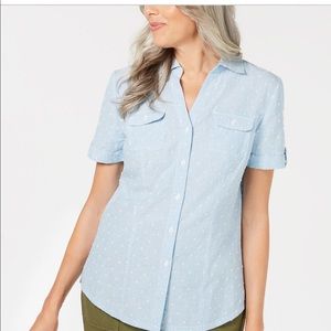 Karen Scott Cotton Textured Striped Shirt Pet/SM